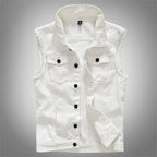 Slim Fit Trendy Men's White Denim Vest Denim Waistcoat Denim Sleeveless Top