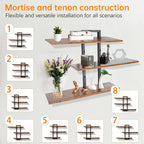 Rustic Wood & Metal Floating Shelves - Wall Mounted Storage for Kitchen/Bathroom