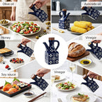 Ceramic Oil & Vinegar Cruet Set with Cork Stoppers – Kitchen Seasoning Bottles