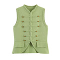 Sleeveless round neck rope knot knit vest top for women