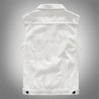 Slim Fit Trendy Men's White Denim Vest Denim Waistcoat Denim Sleeveless Top