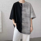 2024 Summer Gradient Color Casual Loose American Style Trend Creative Splicing Handsome Chaopai Heavyweight Men's Clothing Tees