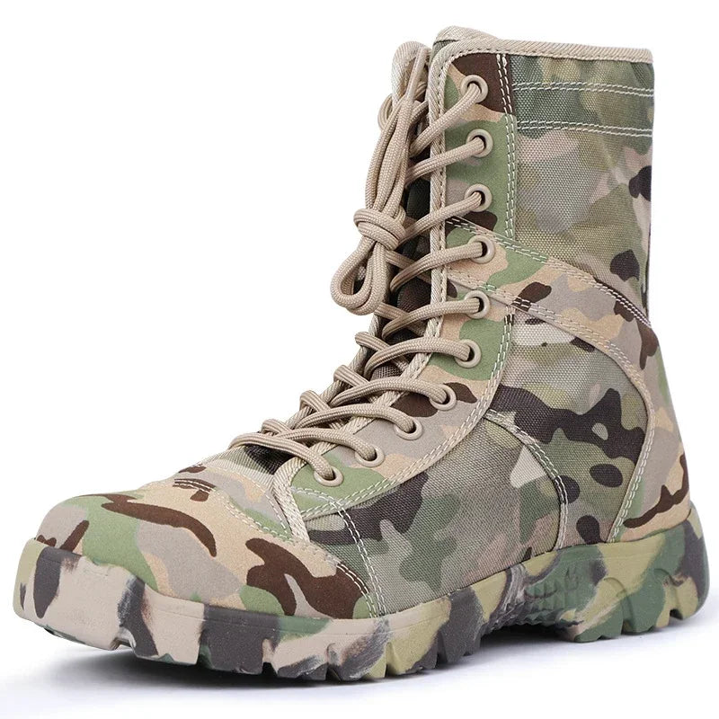 Waterproof Men Lace Up Boots Outdoor Botas Breathable Canvas Camouflage Tactical Combat Desert Ankle Shoes D139