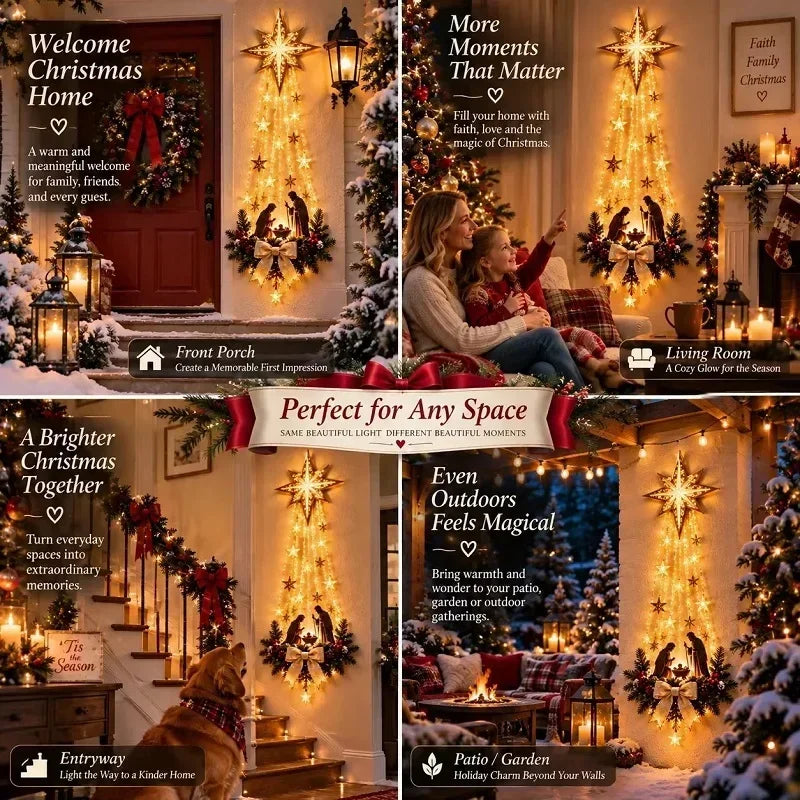Christmas /.Bethlehem Star of Faith Lighted Nativity Wall Decor Glowing Christmas Hanging Ornament LED Lights Indoor Decor Party