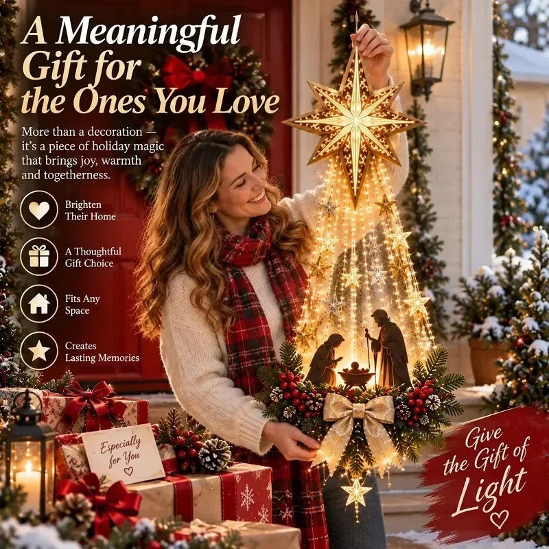 Christmas /.Bethlehem Star of Faith Lighted Nativity Wall Decor Glowing Christmas Hanging Ornament LED Lights Indoor Decor Party