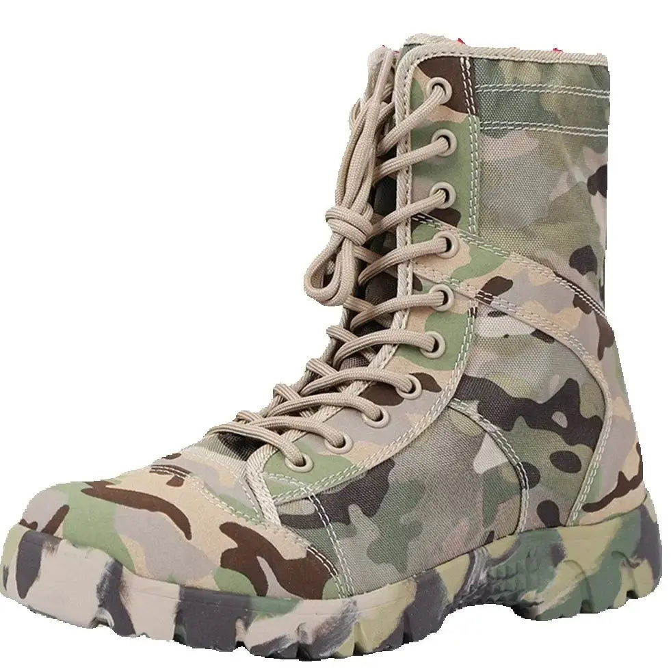 Waterproof Men Lace Up Boots Outdoor Botas Breathable Canvas Camouflage Tactical Combat Desert Ankle Shoes D139