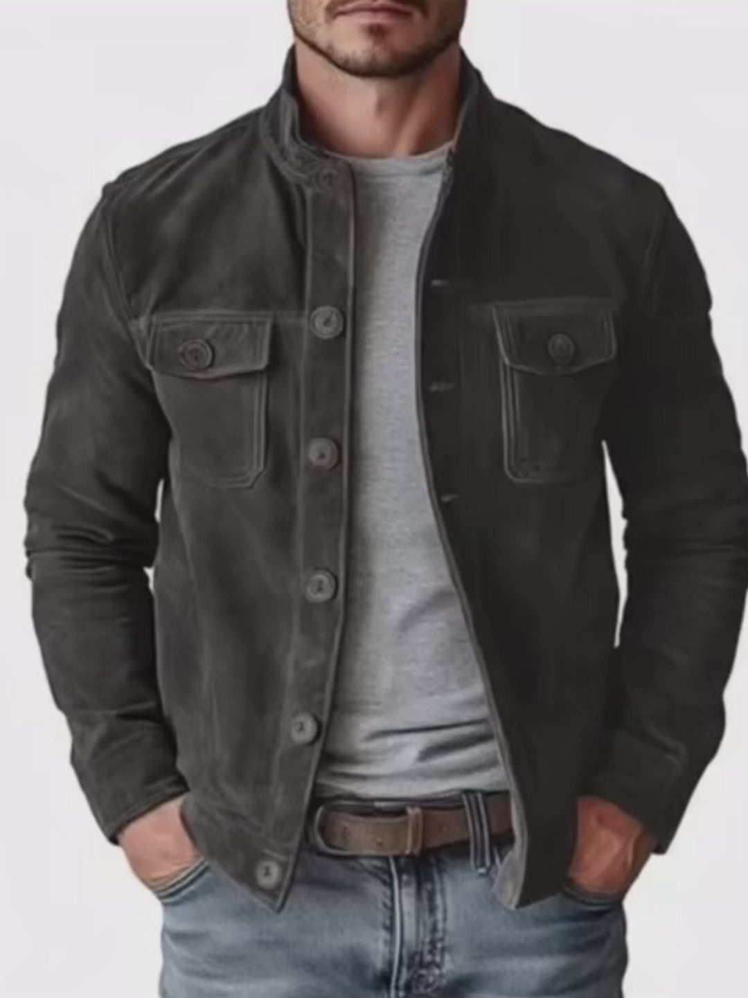Men's Faux Suede Velvet Jacket Casual European Style Long Sleeve Outerwear Coat