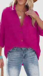 Women's Dropped Shoulder Bat Shirt Casual Long Sleeve Shirt