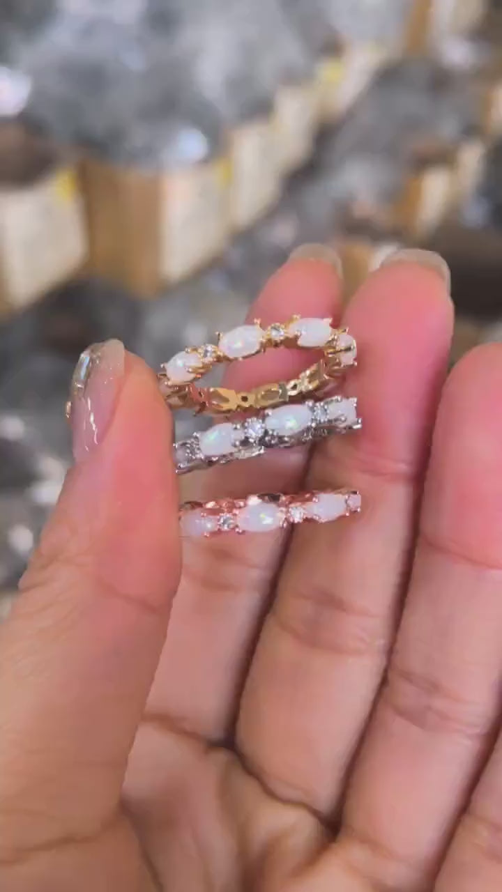 Rhinestones Rings Platinum Heart-shaped Full Of Diamond Opal Ring