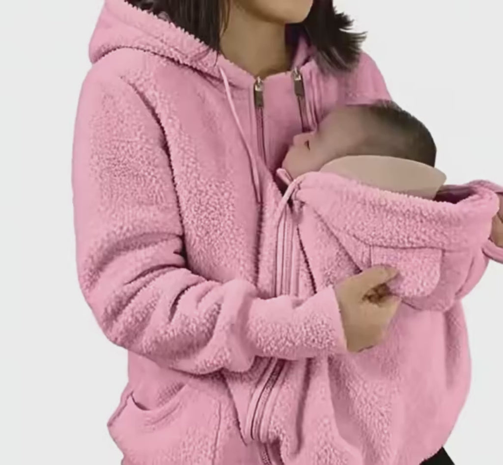Corduroy Hooded Sweatshirt With Baby-pocket Women's Thickened Zip-up Jacket For Parent-Child Matching Outfits
