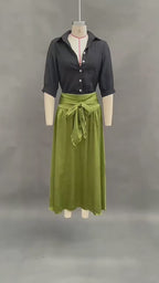 Summer Short-Sleeve Suits Fashion Casual Button-Down Shirt Top And Straight Skirt Women's Two-Piece Set