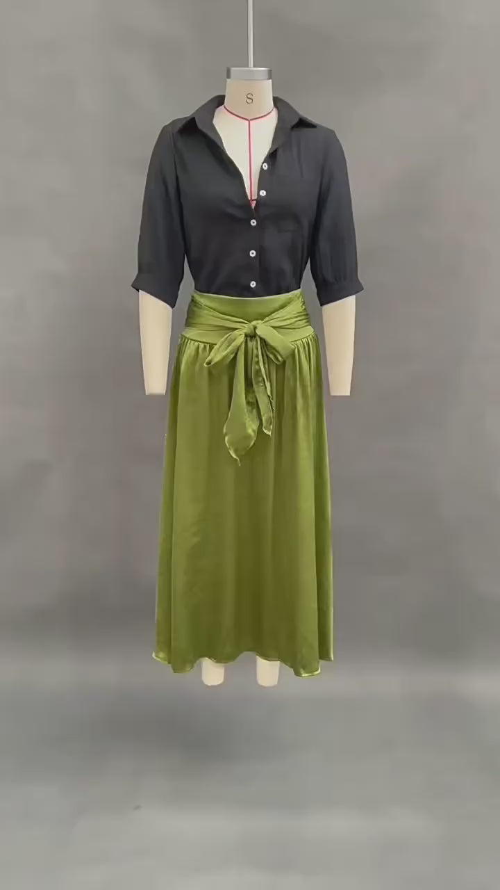 Summer Short-Sleeve Suits Fashion Casual Button-Down Shirt Top And Straight Skirt Women's Two-Piece Set