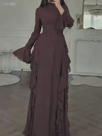 Elegant Casual High-Waisted Solid-Color Flare-Sleeve Dress For Party Outfits