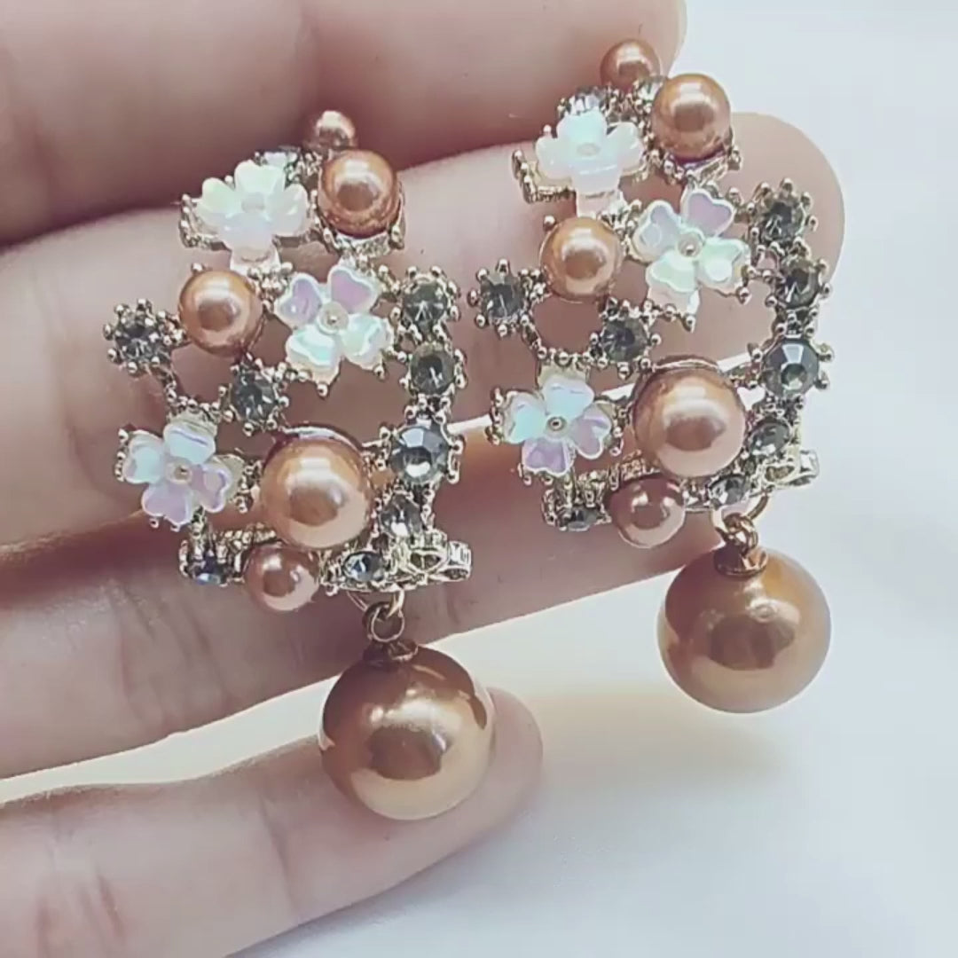 Rhinestones Flowers Pearls Earrings Fashion Elegant French-style Stud Earring For Women