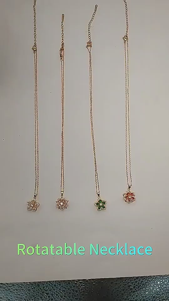 Ins Rhinestones Flowers Necklace Fashion Unique Rotatable Necklace Women's Pendant Jewelry