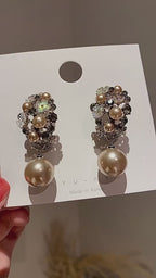 Rhinestones Flowers Pearls Earrings Fashion Elegant French-style Stud Earring For Women