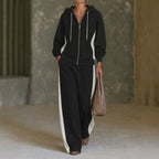 Hoodie Suits Women's Color Block Long-sleeved Sweatshirt And Wide Leg Pants Two Piece Set Casual Loose Fit Tracksuit Clothing