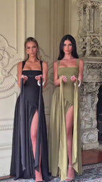 Elegant Olive Green Maxi Dress For Women Summer Flowy Long Dress With Scarf Birthday Party Beach Graduation Dress