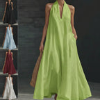 Casual V-neck Dress Halter Style Long Dress For Women's Casual Solid Color  A-line Dress For Daily Wear