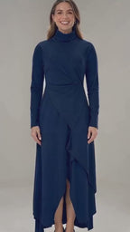 Women's Solid Color Cross Sleeve High Neck Dress Elegant Long Sleeve Bodycon Party Evening Gown Casual Daily Wear Clothing